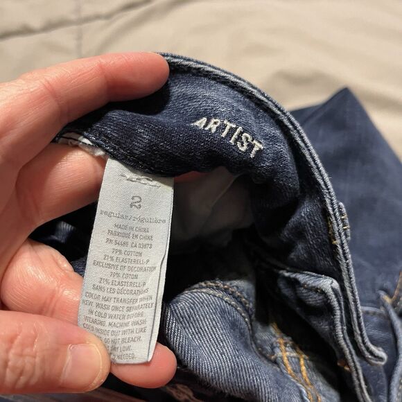 AMERICAN EAGLE Dark Wash Blue Skinny Slim Stretch Artist Crop Denim Jeans Size 2 - Picture 8 of 9